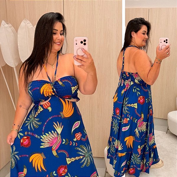 Vestido Multi Formas Azul Estampado Plus Size