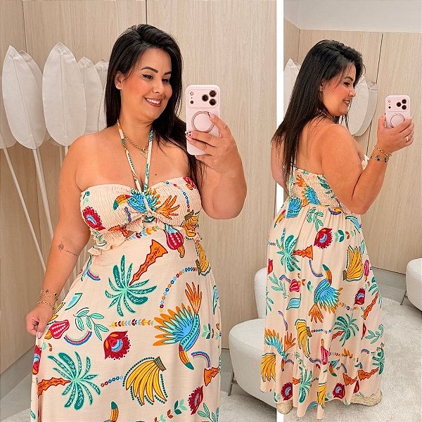 Vestido Multi Formas Nude Estampado Plus Size