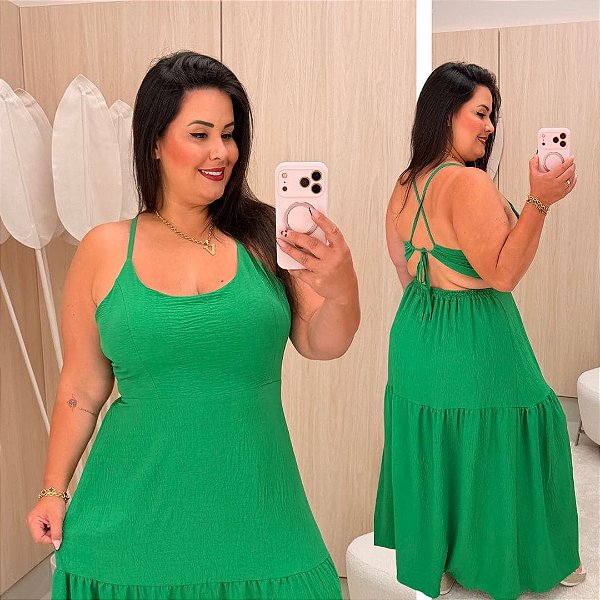 Vestido Longo Isabela Liso Verde Plus Size