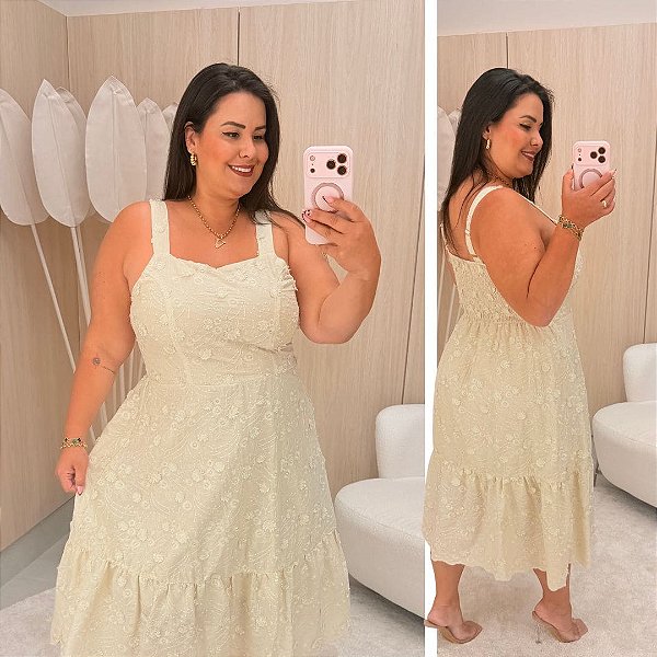 Vestido Curto Laise Francis Bege Plus Size
