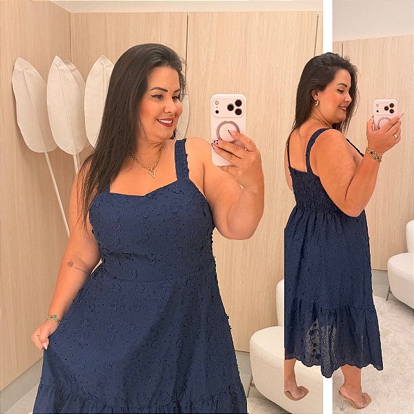 Vestido Curto Laise Francis Azul Marinho Plus Size