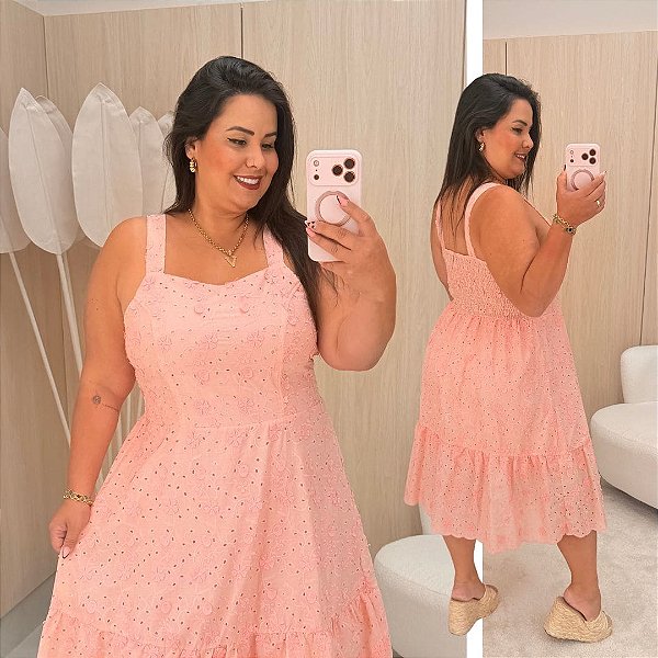 Vestido Curto Laise Francis Rosa Plus Size