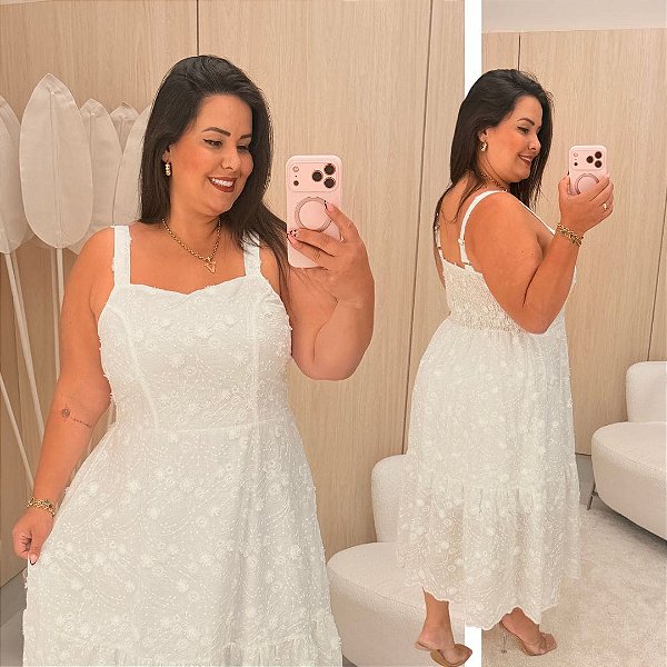 Vestido Curto Laise Francis Branco Plus Size
