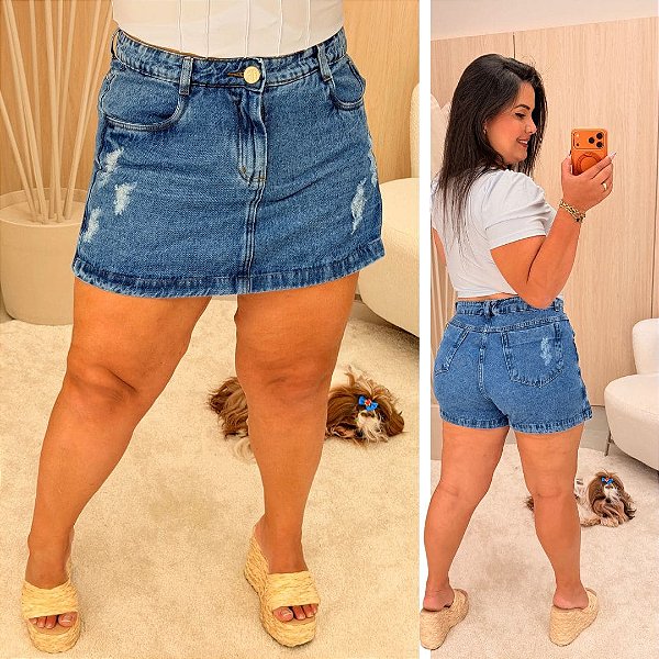 Short Saia Jeans Awa Maitê Plus Size
