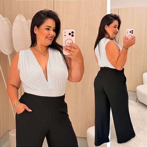 Body Brilho Fany Branco Plus Size