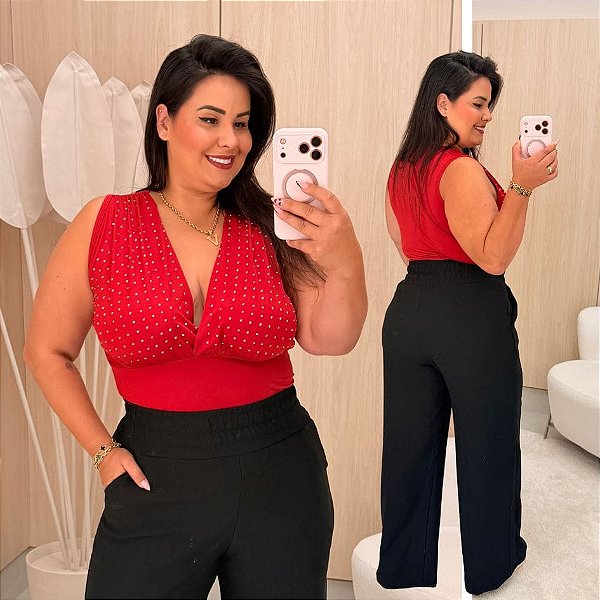 Body Brilho Fany Vermelho Plus Size