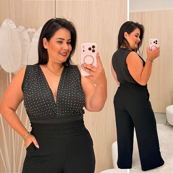 Body Brilho Fany Preto Plus Size