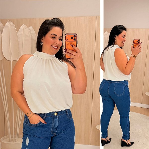 Blusa Gola Luísa Branca Plus Size