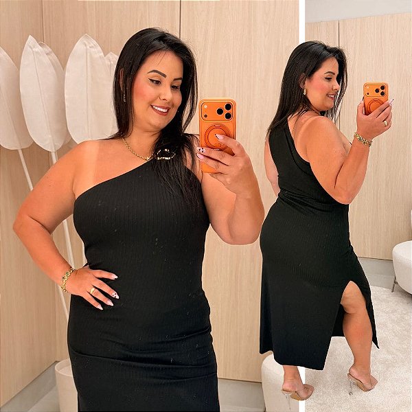 Vestido Nula Canelado Lilian Preto Plus Size