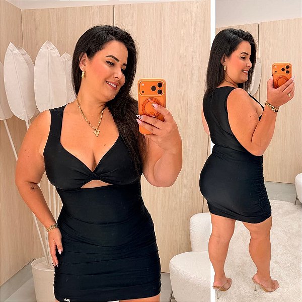 Vestido Prada Franzido Yolanda Preto Plus Size