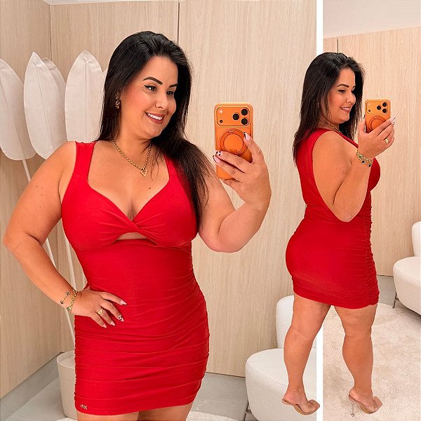 Vestido Prada Franzido Yolanda Vermelho Plus Size