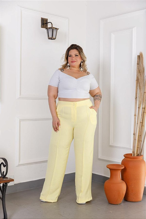 Calça Pantalona Cleo Amarelo Plus Size
