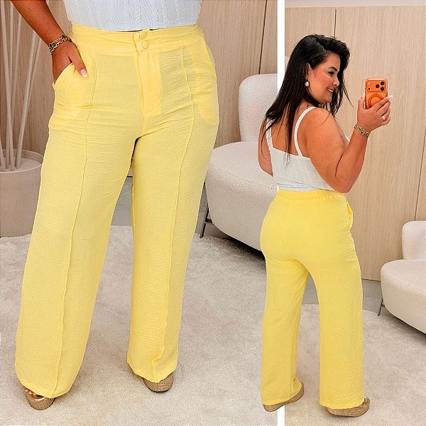 Calça Pantalona Cleo Amarelo Plus Size