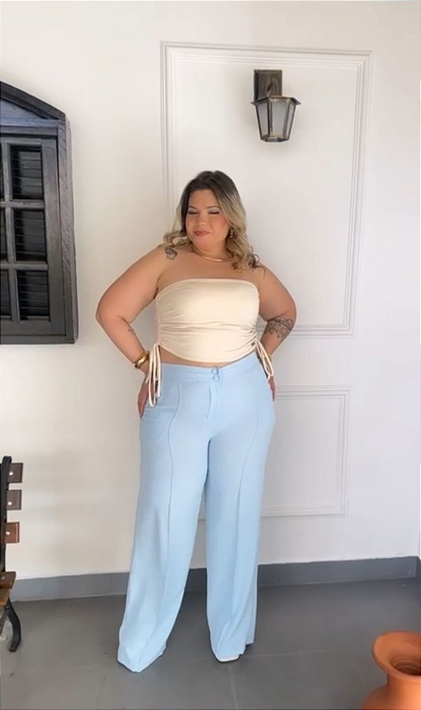 Calça Pantalona Cleo Azul BB Plus Size