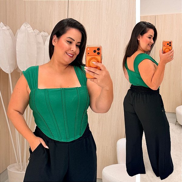 Cropped Jasmine Corselet Verde Bandeira Plus Size