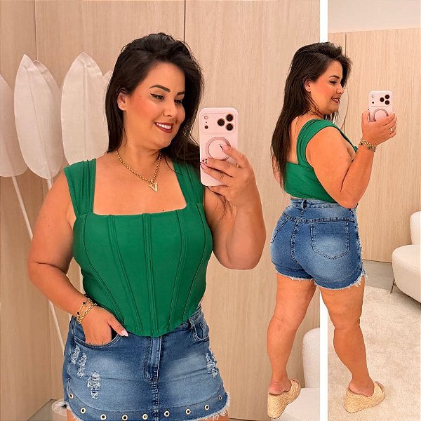 Cropped Jasmine Corselet Verde Bandeira Plus Size