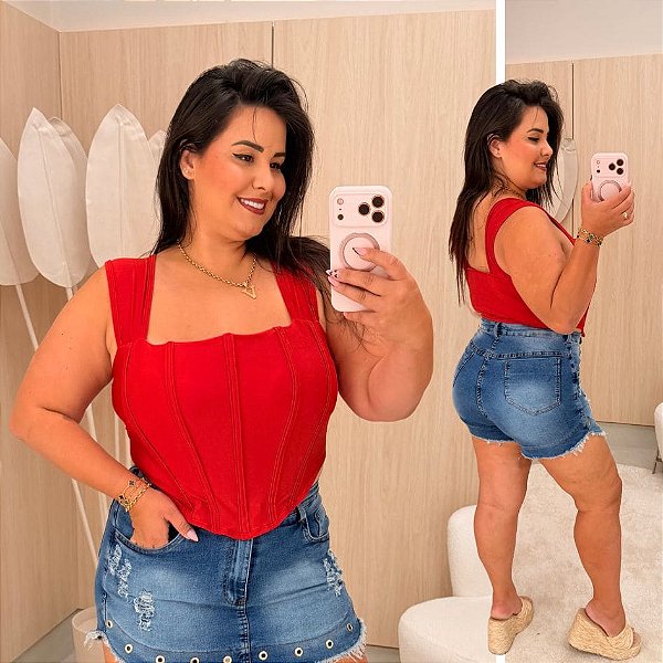 Cropped Jasmine Corselet Vermelho Plus Size