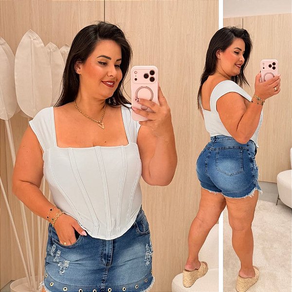 Cropped Jasmine Corselet Branco Plus Size