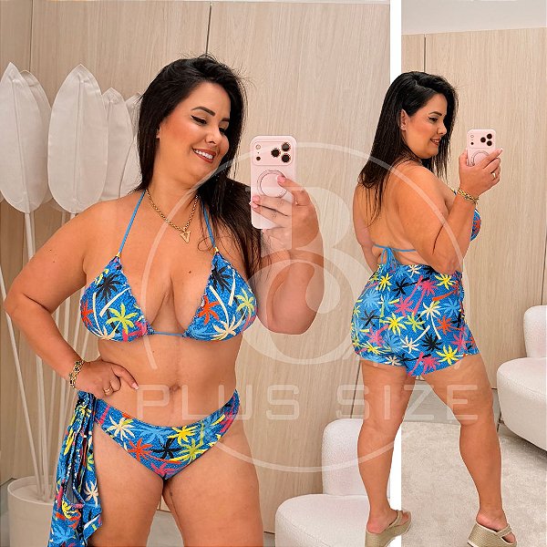 Biquíni com Short Perla Azul Estampado Plus Size