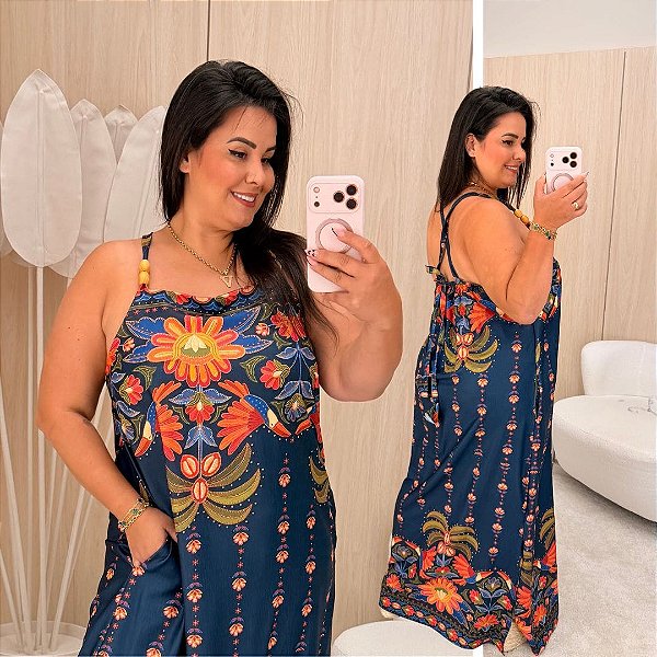 Vestido Santorini Azul Floral Plus Size