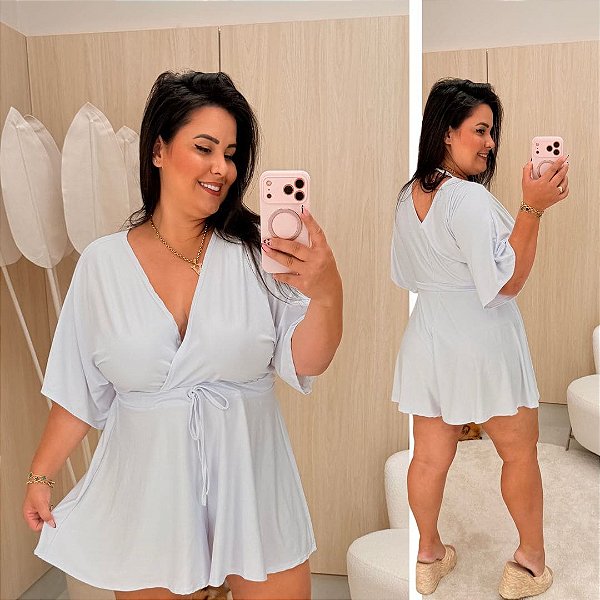 Macaquinho Nina Liso Branco Plus Size