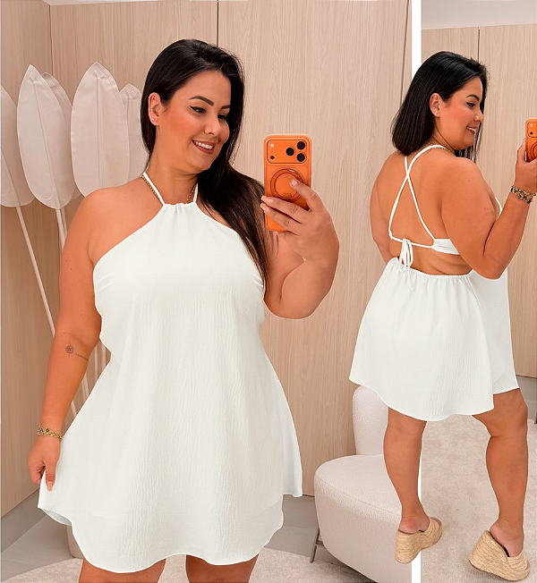 Macaquinho Ema Branco Liso Plus Size