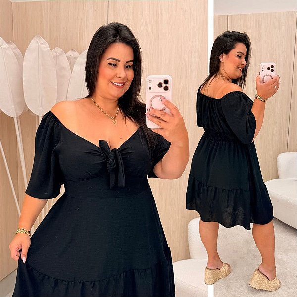 Vestido Susan Manga Preto Plus Size