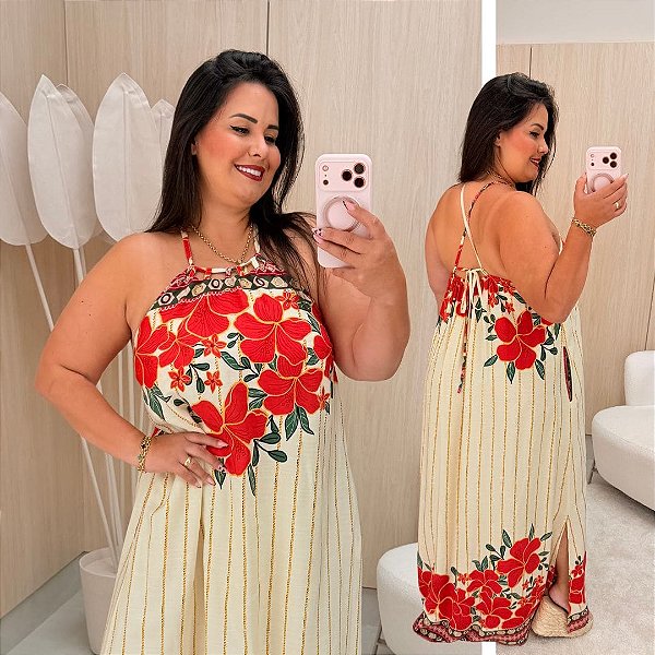 Vestido Cecilia Estampado Vermelho Plus Size
