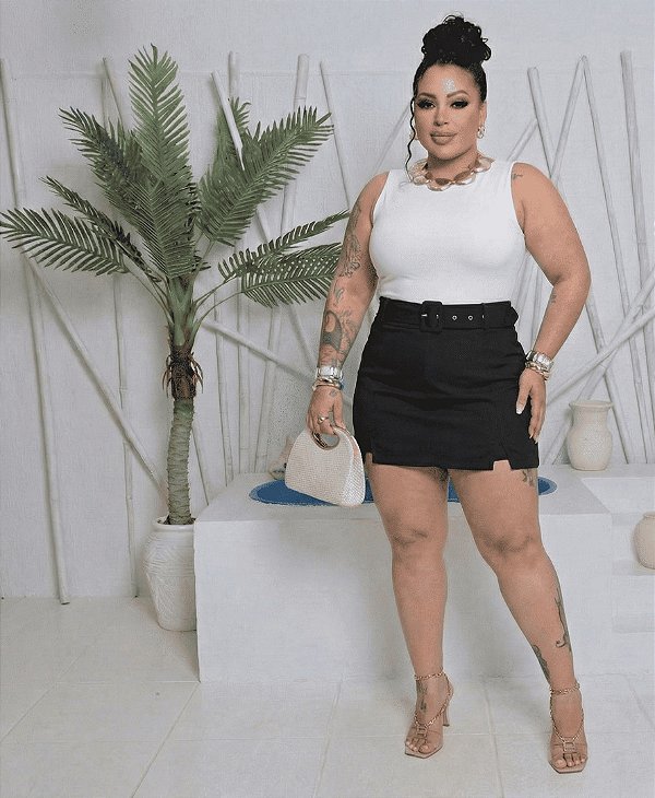 Short Saia Bengaline Selena Preto Plus Size