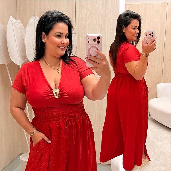 Cropped Pedra Dani Vermelho Plus Size