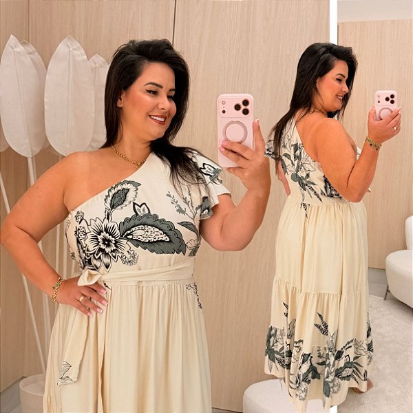 Vestido Nula Cindy Nude Estampado Plus Size