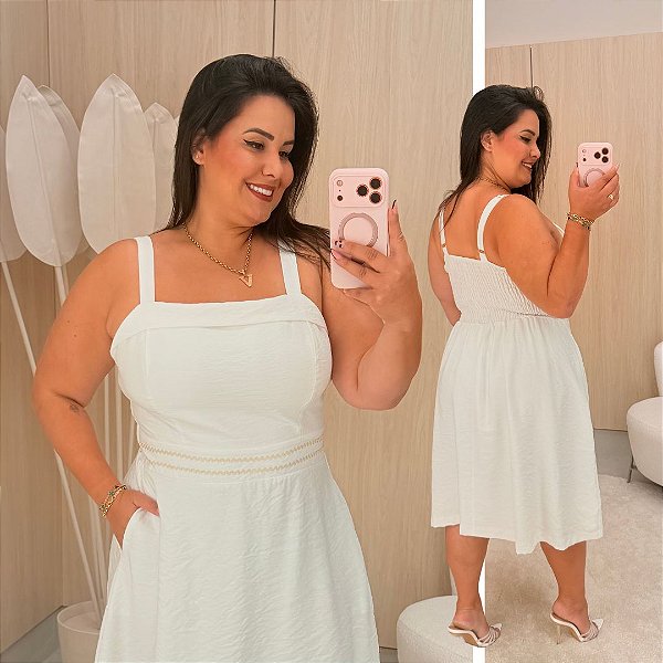 Vestido Alça Bela Branco Plus Size