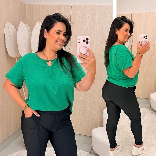 Blusa Manga Duna Beatriz Verde Plus Size