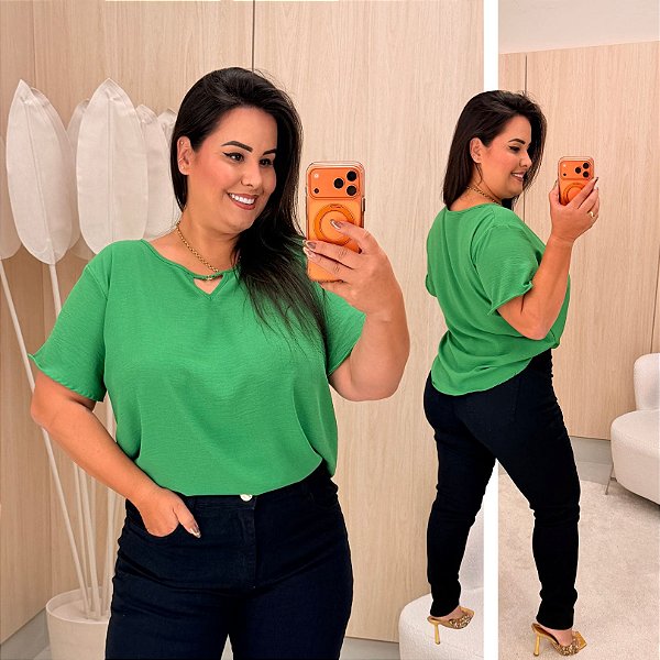 Blusa Manga Duna Beatriz Verde Plus Size