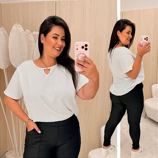 Blusa Manga Duna Beatriz Branca Plus Size