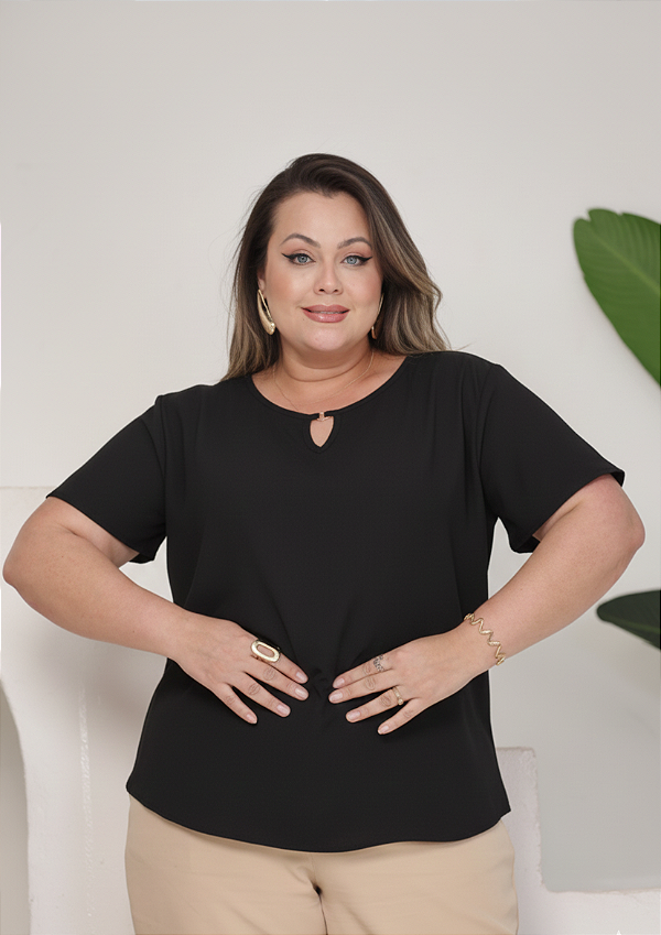 Blusa Manga Duna Beatriz Preta Plus Size