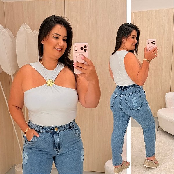 Body Gola Flor Mia Branco Plus Size