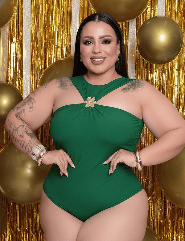 Body Gola Flor Mia Verde Plus Size