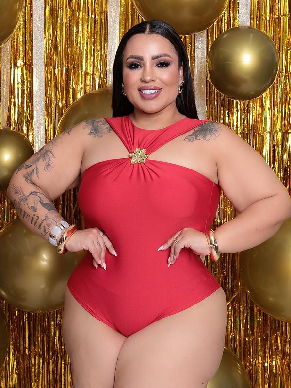 Body Gola Flor Mia Vermelho Plus Size