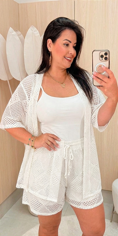 Conjunto Kimono Ipanema Branco Plus Size
