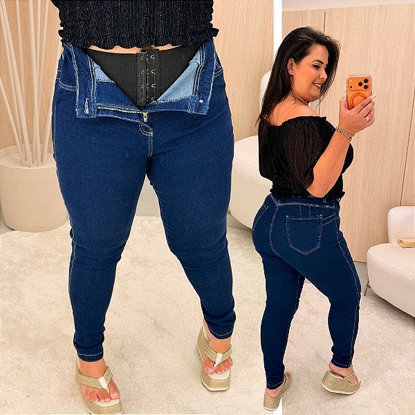 Calça Jeans Lipo FF Evelin Escura Plus Size