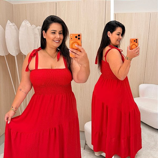 Vestido Alça Pamela MG Vermelho Liso Plus Size