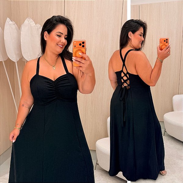 Vestido Alça Cruzado Vip Kelly Preto Plus Size