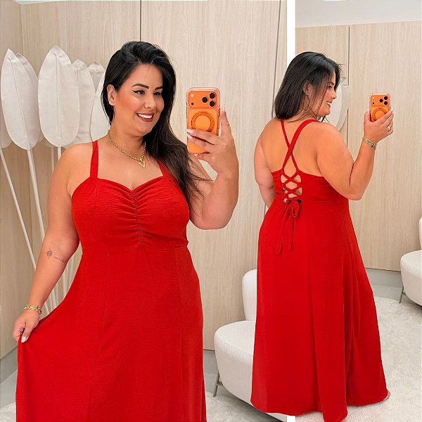 Vestido Alça Cruzado Vip  Kelly Vermelho Plus Size
