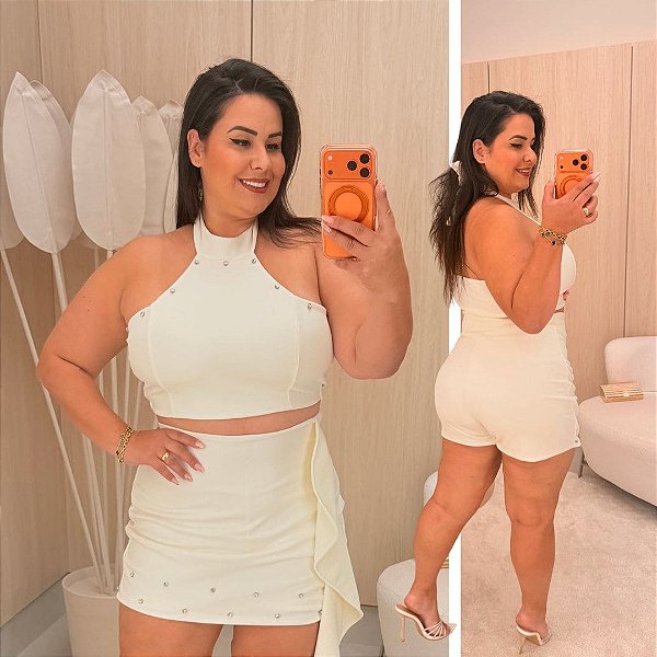 Conjunto Short Saia Strass Off Bela Plus Size
