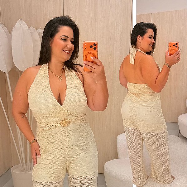 Macacão Resort Nude Bela Plus Size