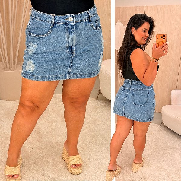 Saia Jeans PB Destroyed Mônica Plus Size