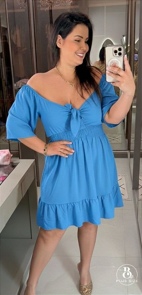 Vestido Susan Manga Azul Plus Size