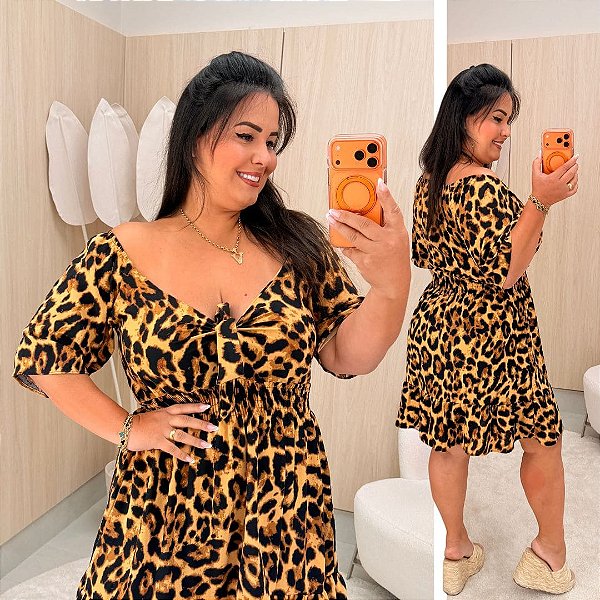 Vestido Susan Manga Onça Plus Size