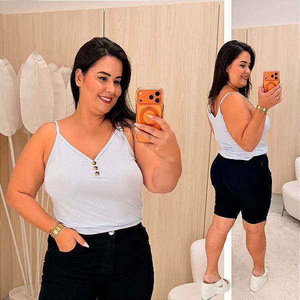 Alcinha Botão Julia Branco Plus Size